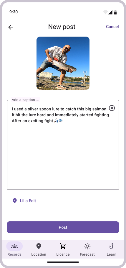 Catch record form before — minimal fields, weight, length, lure
