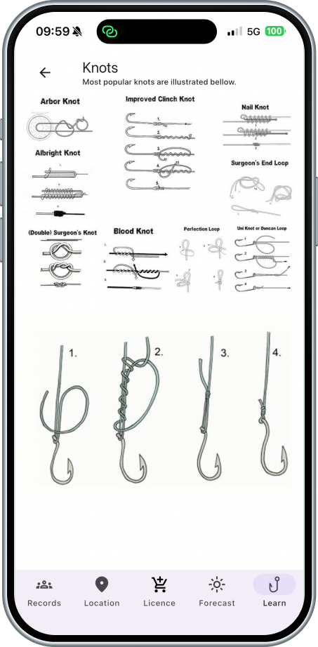 Knots topic showing illustrated fishing knots