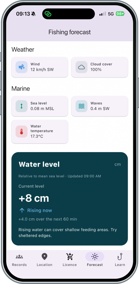 Water level card in forecast