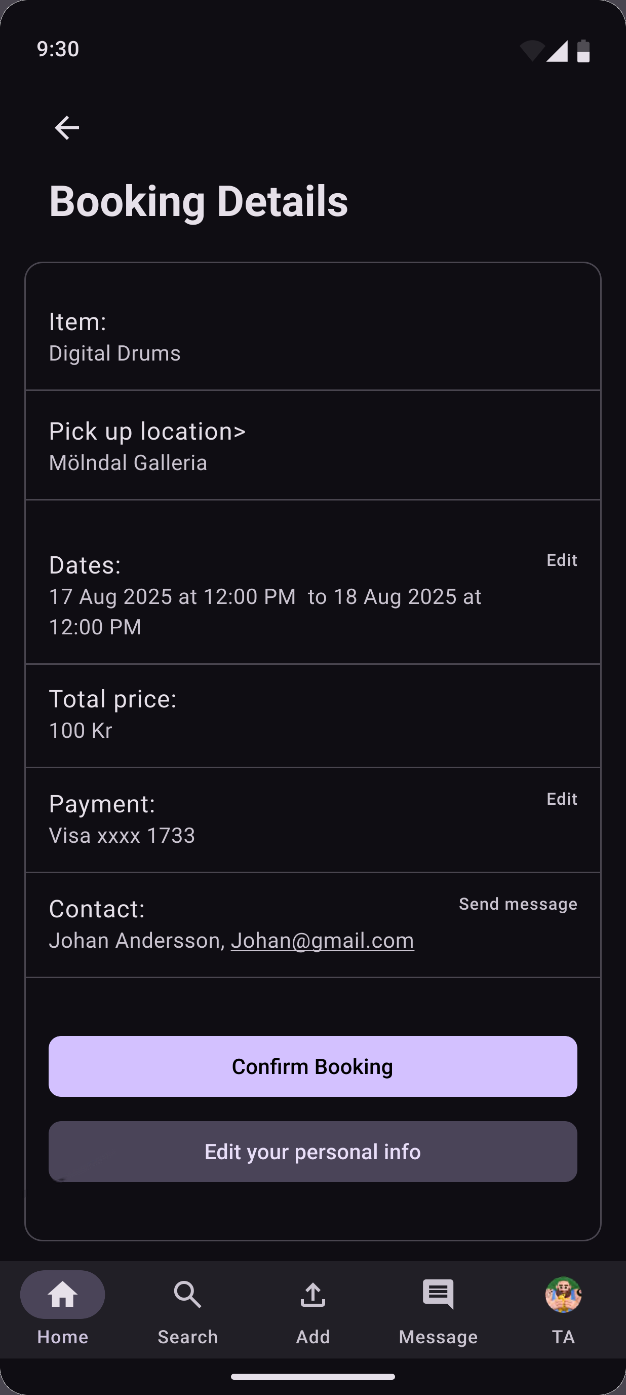 Booking details