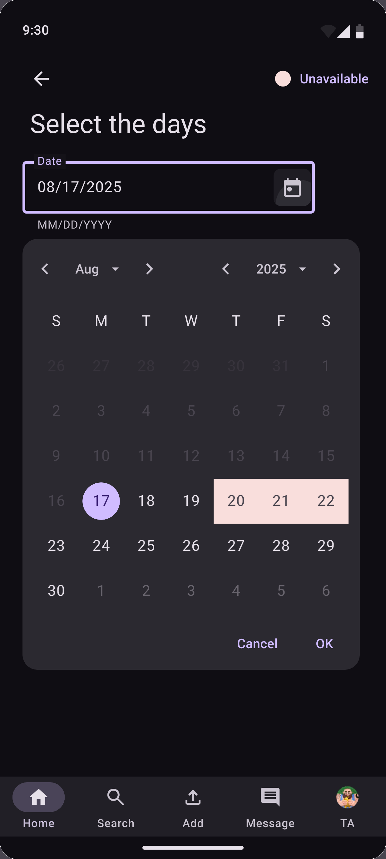 Select the days