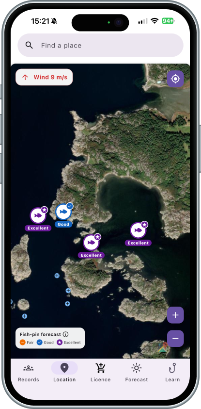 Smart Fishing map screen