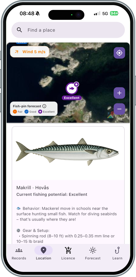 Map markers after — clear fishing conditions badge