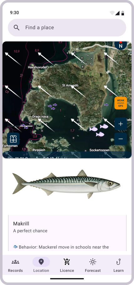 Map markers before — unclear fish icons and arrows
