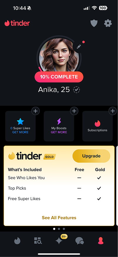 Tinder profile with fake photo
